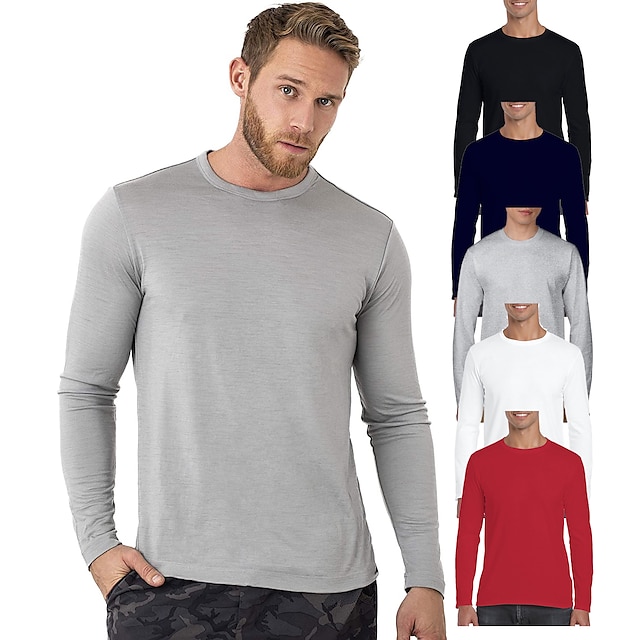  Men's T shirt Hiking Tee shirt Baselayer Long Sleeve Tee Tshirt Sweatshirt Top Outdoor Quick Dry Lightweight Breathable Sweat wicking Spring Summer Cotton Solid Color Navy White Black Hunting Fishing