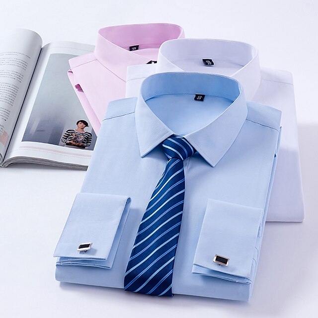  Hombre Camisa Camisa para Vestido Cuello Vuelto Color sólido Blanco Azul Piscina Rosa Manga Larga camisas con cuello Fiesta Trabajo Tops Algodón Negocios Formal