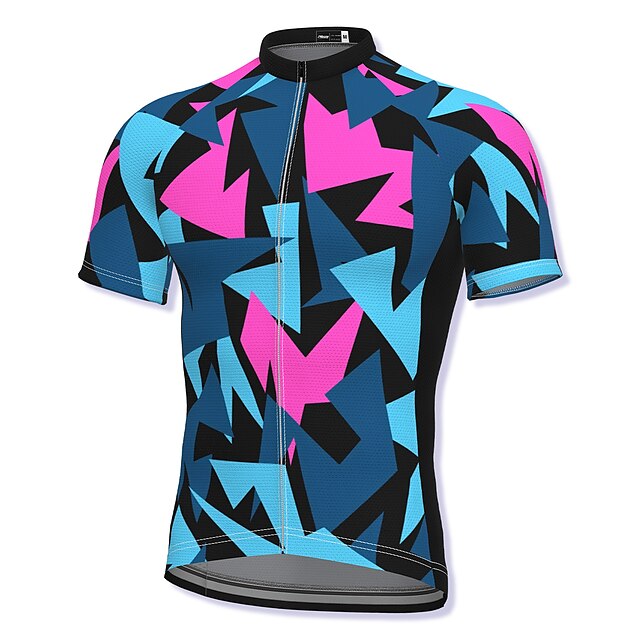  21Grams® Men's Cycling Jersey Short Sleeve - Summer Spandex Polyester Blue Geometic Fluorescent Funny Bike Mountain Bike MTB Road Bike Cycling Jersey Top Breathable Quick Dry Moisture Wicking Sports