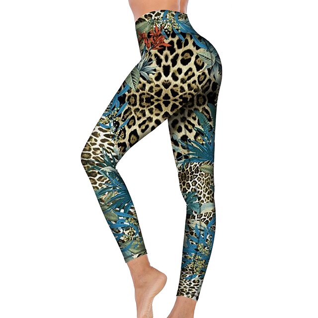  21Grams® Women's Yoga Pants High Waist Tights Leggings Leopard Print Tummy Control Butt Lift Blue Fitness Gym Workout Running Winter Sports Activewear High Elasticity