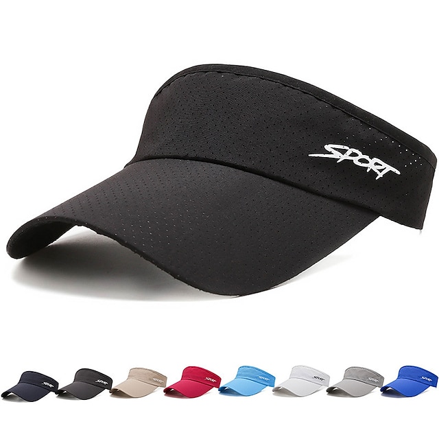  Visor Cap Black UV Sun Protection Adjustable Size Breathable Tennis Golf Athletic Women's Letter Cotton