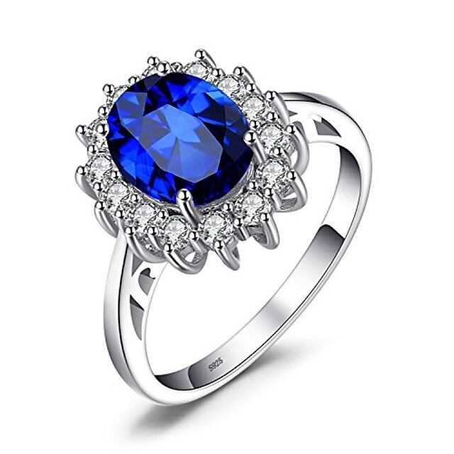 princesa diana william kate middleton piedras preciosas piedra de nacimiento halo solitario anillos de compromiso para mujeres para niñas anillo de plata (1-creado-zafiro, 11)