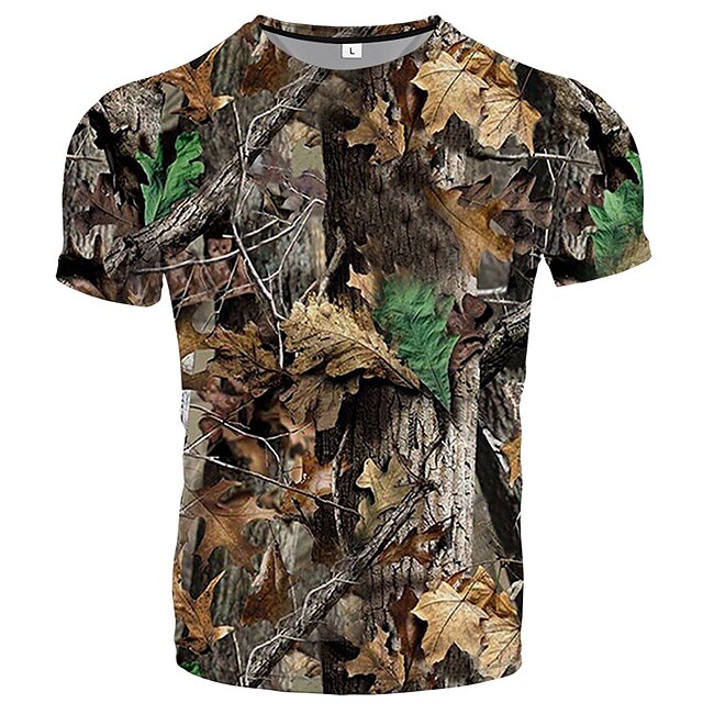  Men's Hunting T-shirt Tee shirt Short Sleeve Outdoor Summer Breathability Wearable Quick Dry Soft Polyester Yellow Brown