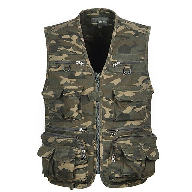  Men's Sleeveless Fishing Vest Military Tactical Vest Hiking Vest Vest / Gilet Jacket Top Outdoor Breathable Quick Dry Lightweight Multi Pockets Cotton Camo Camouflage Hunting Fishing Climbing