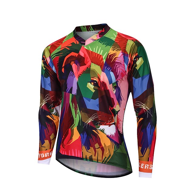  YORK TIGERS Herren Fahrradtrikot Downhill Jersey Langarm Rosa + grün Regenbogen Löwe Fahhrad T-Shirt Schweißableitend Sport Bekleidung / Erweitert / Mikro-elastisch / Athlässigkeit / Erweitert