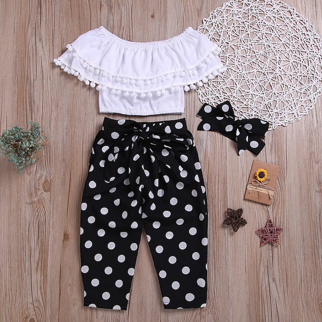  Kinder Baby Mädchen Kleidungsset Kurzarm 2 Stück Weiß Bedruckt Punkt Standard Aktiv 3-12 Jahre / Sommer