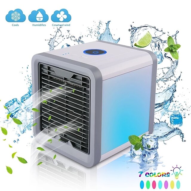  Mini Portable Air Cooler Air Conditioner 7 Colors LED USB Personal Space Cooler Fan Air Cooling Fan Rechargeable Fan Desk