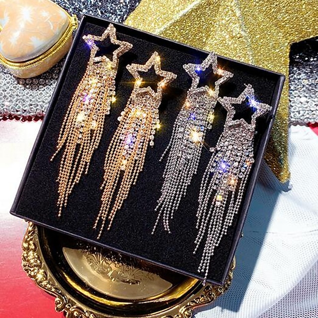  1 paire Boucle d'Oreille Pendantes Boucle d'oreille Femme Soirée Rendez-vous Festival Franges Imitation de diamant Alliage Etoile