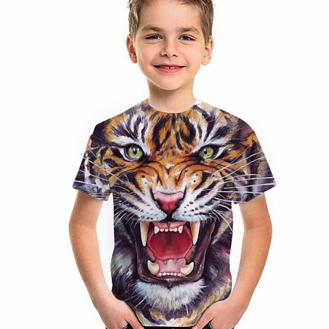  Gutt 3D Dyr T skjorte T-skjorte Kortermet 3D-utskrift Sommer Aktiv Gatemote Kul Polyester Barn 3-12 år Dagligdagstøy Normal