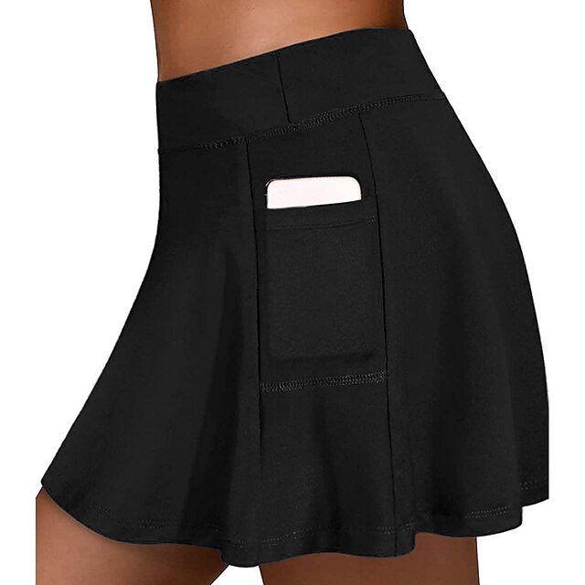  Women's Side Pockets 2 in 1 Running Skirt Athletic Skorts Shorts Athletic Athleisure Breathable Quick Dry Moisture Wicking Spandex Fitness Gym Workout Running Sportswear Activewear Solid Colored