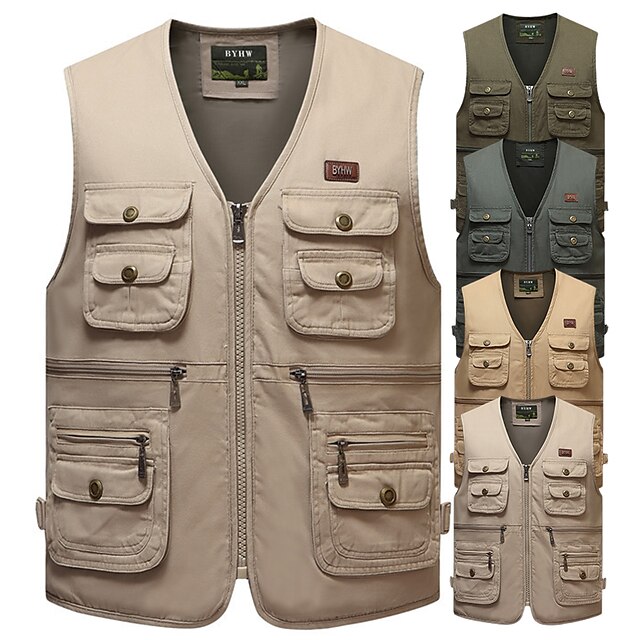  Men's Fishing Vest Hunting Gilet Outdoor Spring Summer Breathable Quick Dry Sweat-Wicking Scratch Resistant Top Hunting Fishing Deep Army Green 5# Khaki Army Green