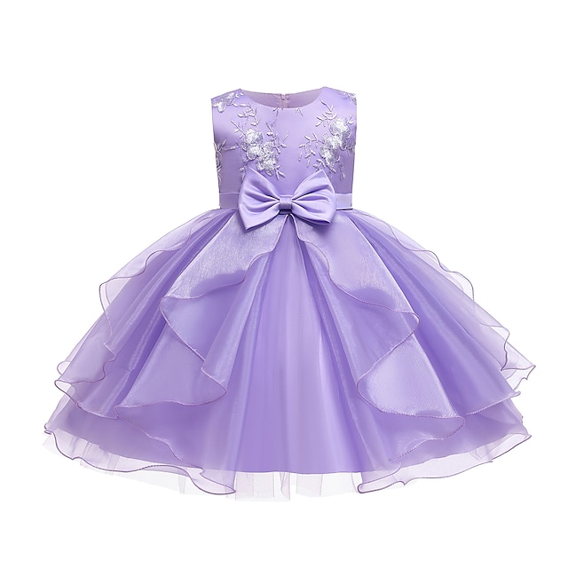  Kids Little Dress Girls' Jacquard Bow Purple Pink Light Green Above Knee Sleeveless Cute Dresses Slim 3-10 Years