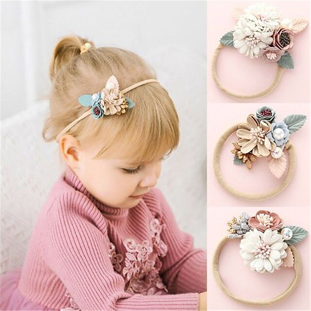  niños bebé niñas dulce uso diario floral floral nylon accesorios para el cabello blanco rubor rosa polvoriento rosa talla única