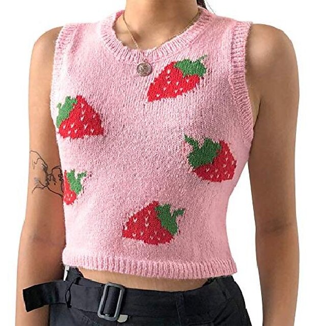  sweater vest argyle plaid women knitted sleeveless preppy style crop sweaters tank tops pink small
