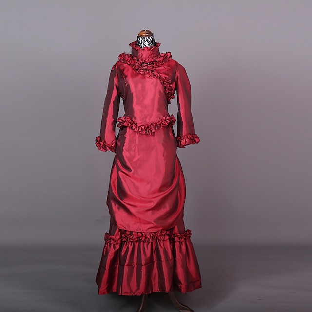  Marie Antoinette Maria Antonietta Beflockung Rokoko Viktorianisch 18. Jahrhundert Urlaubskleid Kleid Maskerade Party Prom Damen Kostüm Rot Jahrgang Cosplay Ballkleid Boden-Länge Übergröße