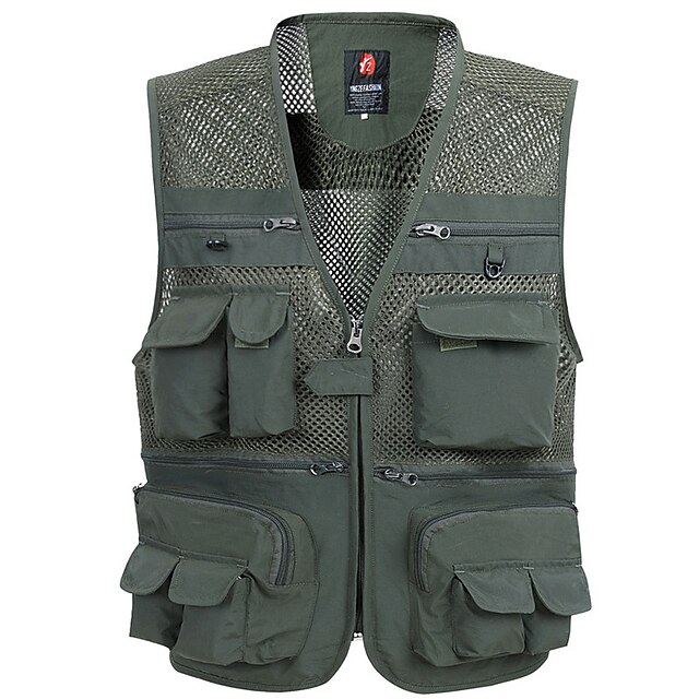  Men's Hunting Gilet Outdoor Spring Summer Fast Dry Multi-Pockets Wearable Breathable Solid Colored Polyester Army Green Grey Khaki