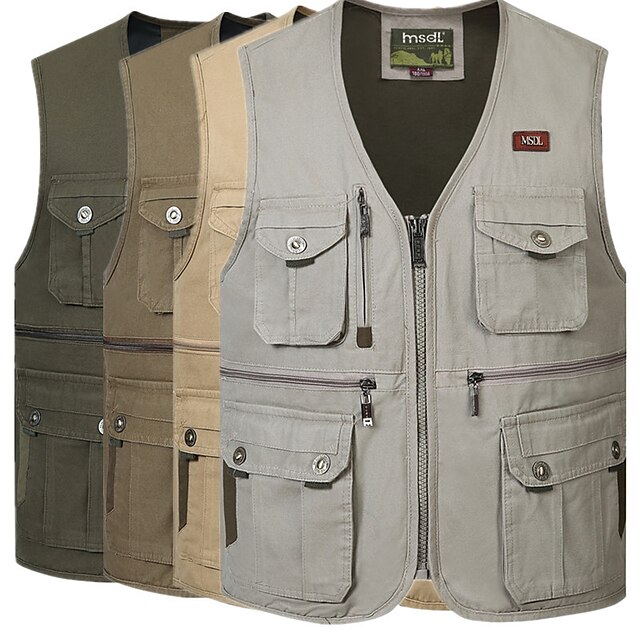  Men's Sleeveless Fishing Vest Hiking Vest Work Vest Vest / Gilet Jacket Top Outdoor Summer Breathable Quick Dry Lightweight Sweat wicking Army Yellow khaki off-white Hunting Fishing Climbing
