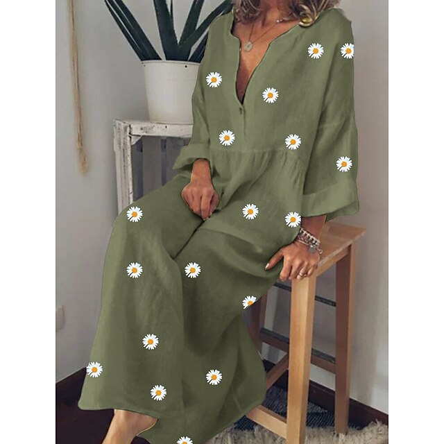  Women's Plus Size Floral Swing Dress Button V Neck Long Sleeve Casual Daily Spring Summer Causal Maxi long Dress Dress