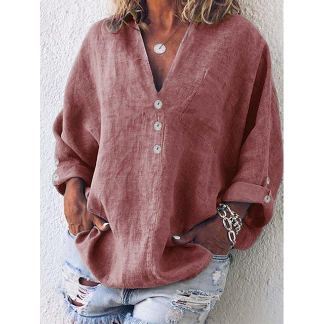  Dame Pluss størrelse Topper Bluse Skjorte عادي Langermet V-hals Rød Stor størrelse L XL 2XL 3XL 4XL / Store størrelser / Store størrelser