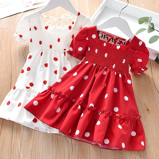  Kinder Wenig Kleid Mädchen Paisley-Muster Bedruckt Rote Weiß Midi Chiffon Kurzarm Aktiv Kleider Sommer Regular Fit 2-9 Jahre