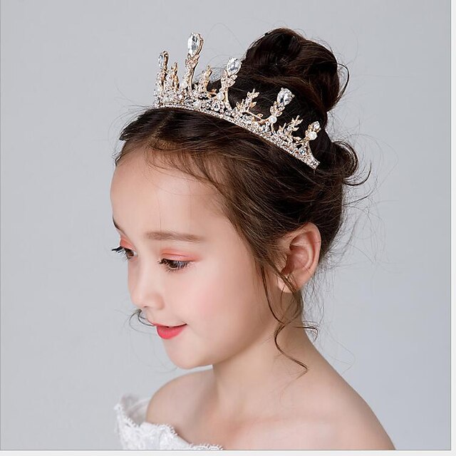  1pcs Kids / Toddler Girls' Crown Headdress Princess Girl Crown Crystal Headband Golden Frozen Birthday Hair Accessory