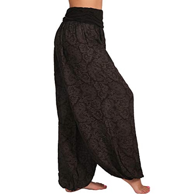  Women's Yoga Pants Quick Dry Harem Belly Dance Yoga Fitness Floral Boho Pants Bloomers Bottoms dark brown ArmyGreen Brilliant green Plus Size Sports Activewear Loose