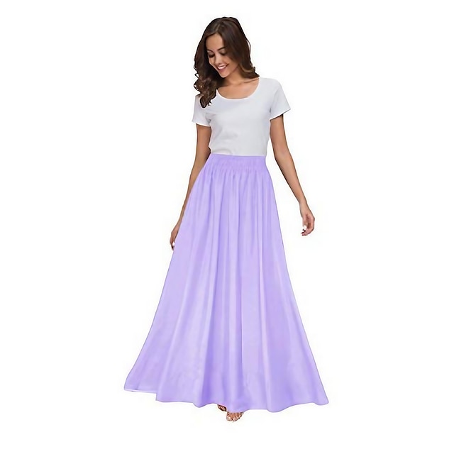  women's Skirt A Line Swing Maxi vintage skirt Solid Color Pleated High Waist Fashion Elegant Daily M L XL