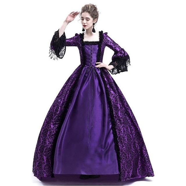  Movie / TV Theme Costumes Princess Medieval Prom Dress Cocktail Dress Vintage Dress Dress Women's Costume Black / Purple / Red Vintage Cosplay Long Sleeve Homecoming Party & Evening Festival