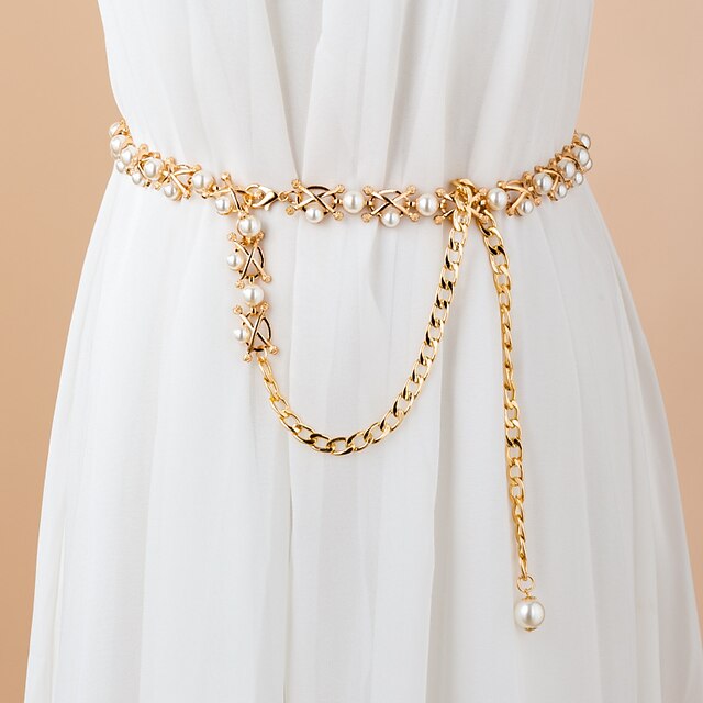  Women's Chain Gold Party Dress Club Belt Solid Colored / Imitation Pearl / Winter / Spring / Vintage / Alloy