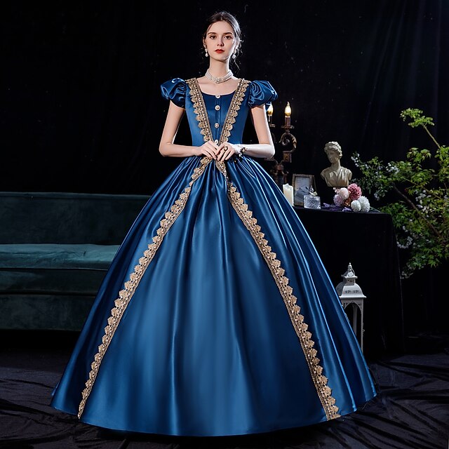  Princess Shakespeare Gothic Rococo Vintage Inspired Medieval Cocktail Dress Dress Party Costume Masquerade Women's Costume Blue Vintage Cosplay 3/4-Length Sleeve Party Masquerade Wedding Party Ball