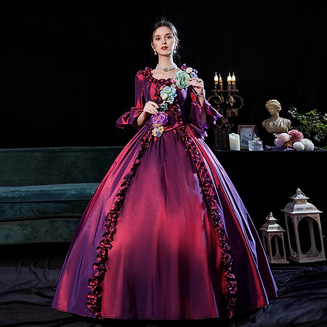  Princess Shakespeare Gothic Rococo Vintage Inspired Medieval Prom Dress Dress Party Costume Masquerade Women's Costume Purple Vintage Cosplay 3/4-Length Sleeve Party Masquerade Homecoming Ball Gown