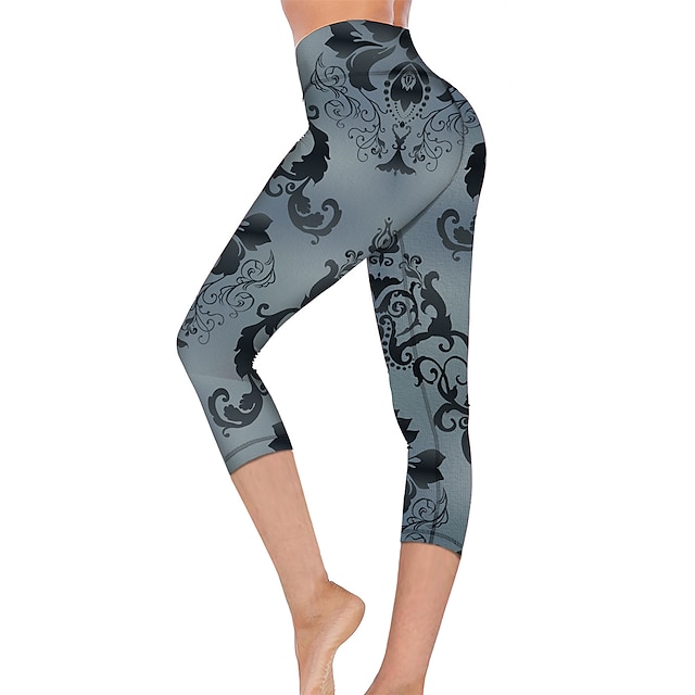  21Grams® Women's Yoga Pants High Waist Capri Leggings Tummy Control Butt Lift Gray Fitness Gym Workout Running Winter Summer Sports Activewear High Elasticity