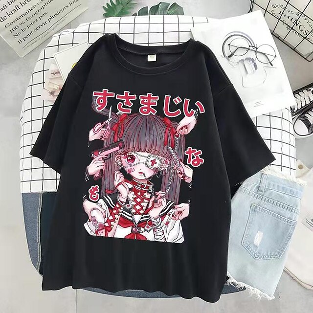  Inspirado por Grunge Fantasias Traje Cosplay Japonesa/Curta 100% Poliéster Estampado Camiseta Para Mulheres / Homens