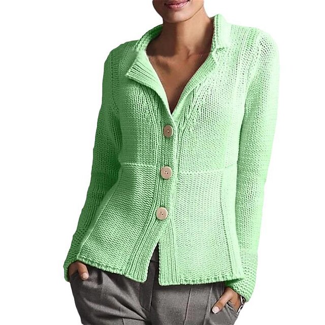  Women's Sweater Solid Color Long Sleeve Sweater Cardigans V Neck Green Gray Pink