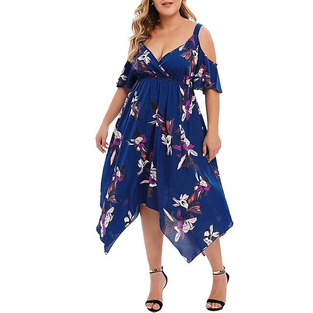  Women's Plus Size Floral Swing Dress V Neck Half Sleeve Fashion Spring Summer Causal Vacation Maxi long Dress Dress