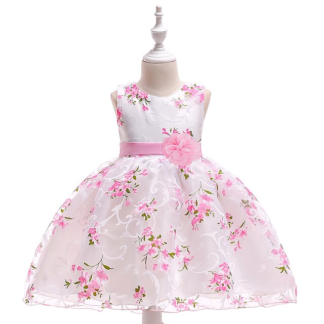  robe de petite fille pour enfants robe de princesse en tulle à imprimé de fête fleurie avec nœud floral superposé en dentelle rose blanche tulle en coton sans manches à la mode robes vintage 2-10 ans