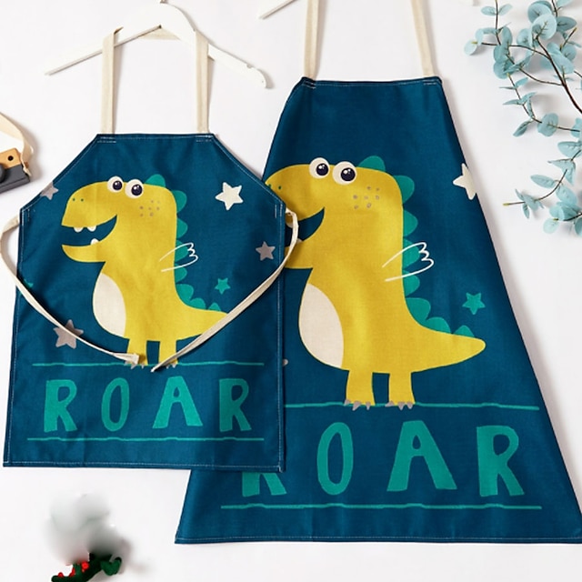  All Active Family Look Dinosaur Family Gathering Print Cartoon / Animal Apron Polyester Blue Kid onesize / Adult onesize