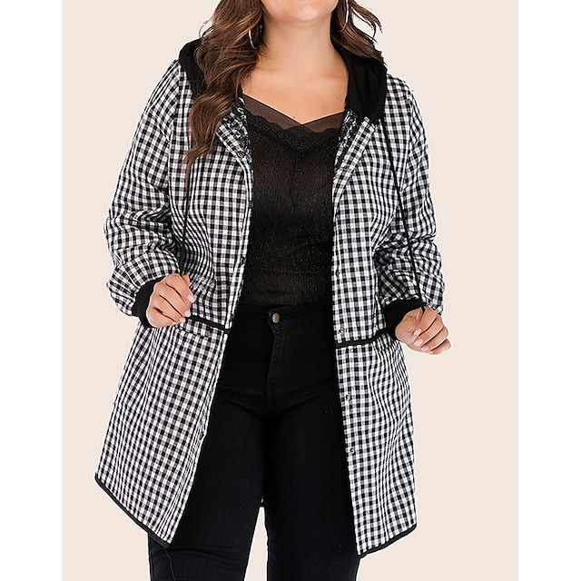  Women's Plus Size Coat Plain Work Hooded Long Sleeve Fall & Winter Long Black Red XL XXL 3XL 4XL 5XL