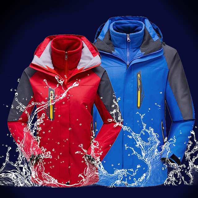  Men's Hoodie Jacket Hiking 3-in-1 Jackets Ski Jacket Winter Outdoor Thermal Warm Waterproof Windproof Lightweight Outerwear Trench Coat Top Fishing Climbing Running Red Army Green Blue Royal Blue