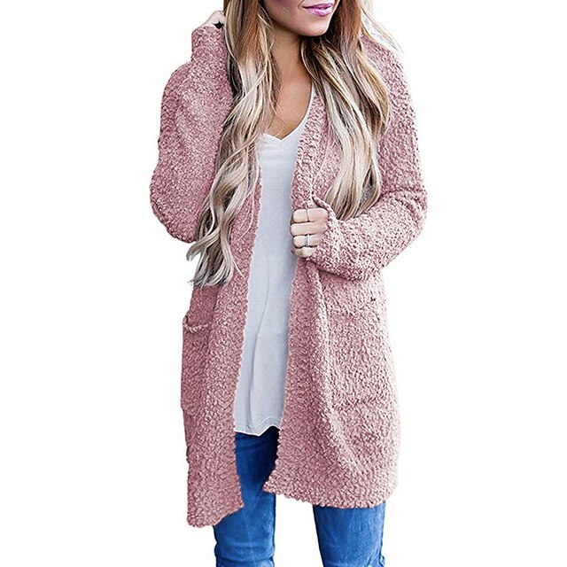  Women's Teddy Coat Spring &  Fall Winter Street Daily Long Coat Warm Sports Regular Fit Sporty Casual Jacket Long Sleeve Oversized Solid Colored Blushing Pink Army Green Gray / Fleece