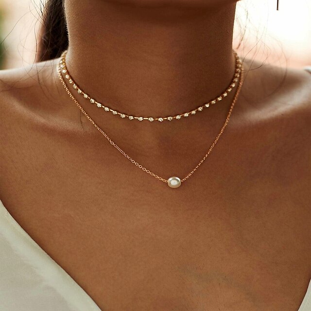  1 Stück Halskette Geschichtete Halskette Damen Geschenk Abiball Geburtstag Diamantimitate Aleación