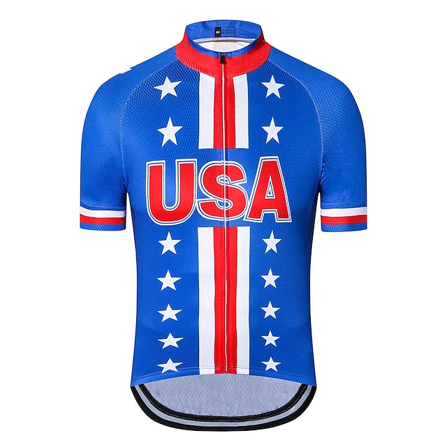  21Grams Men's Cycling Jersey Short Sleeve Bike Jersey Top with 3 Rear Pockets Breathable Quick Dry Moisture Wicking Mountain Bike MTB Road Bike Cycling Red Blue Spandex Polyester American / USA
