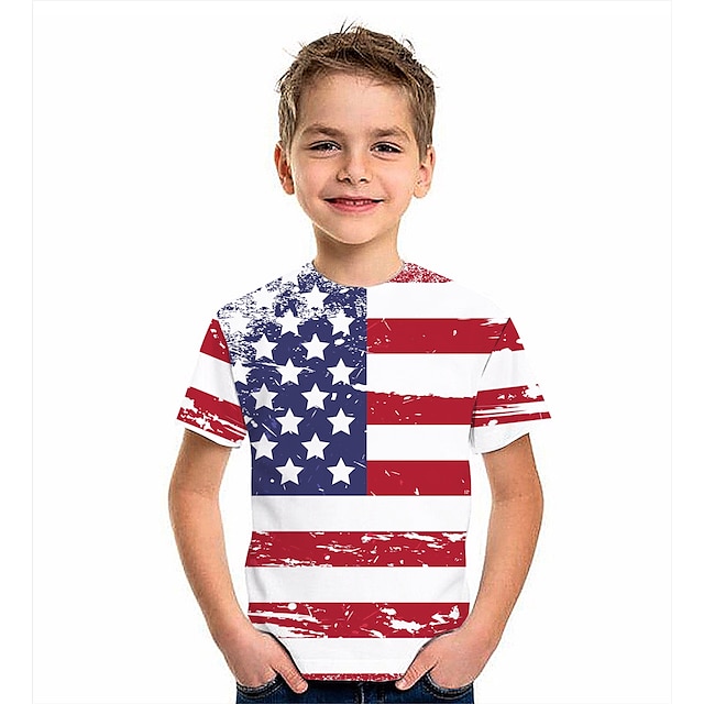  Jungen 3D Graphic Fahne T-Shirt Kurzarm 3D-Druck Sommer Aktiv Polyester kinderkleidung 4-12 Jahre Freizeitskleidung Regular Fit