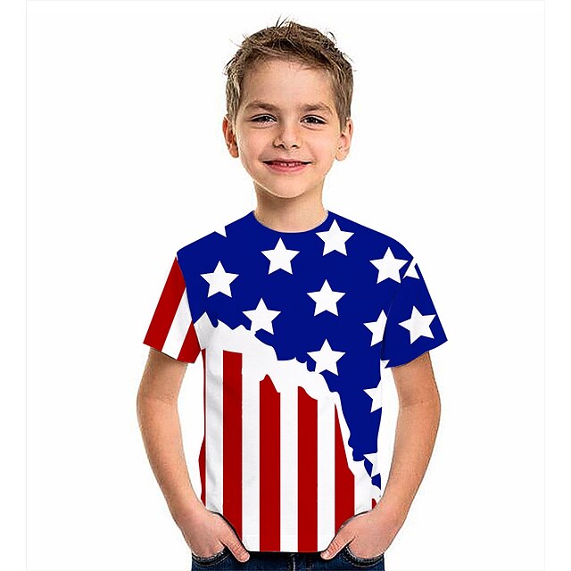  Børn Drenge T-shirt Kortærmet Amerikansk Flag 3D-udskrivning Grafisk Flag Trykt mønster Blå Børn Toppe Sommer Aktiv Dagligdagstøj Regulær 4-12 år