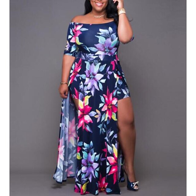  Women's Plus Size Dress Swing Dress Maxi long Dress Half Sleeve Floral Graphic One Shoulder Hot Holiday Spring Summer XL 2XL 3XL 4XL 5XL