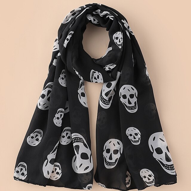  Women's Chiffon Scarf Holiday Black and White Scarf Skull / Polyester