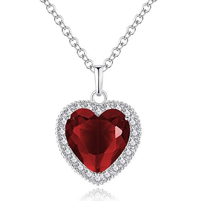  collana con ciondolo tono argento per donna collana cuore dell'oceano per sempre amore titanico con 5a cubic zirconia gioielli di moda anniversario regalo di compleanno di San Valentino (rosso)