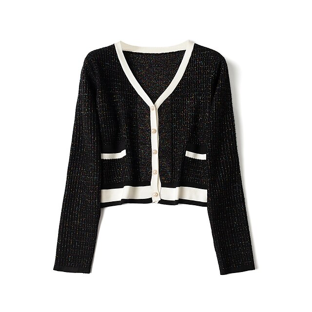  Per donna Felpa Tinta unica Manica lunga Maglioni cardigan A V Bianco Nero