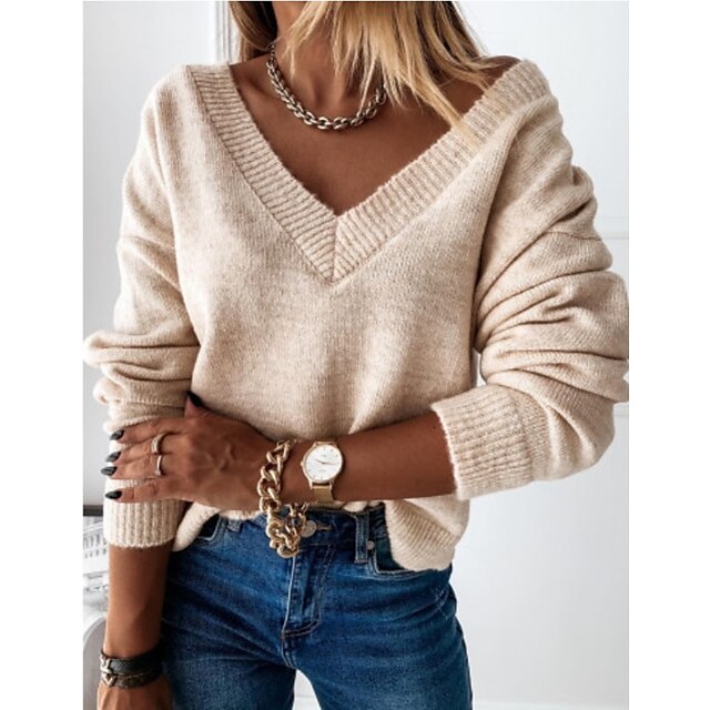  Women's Casual V-Neck Knitted Sweater