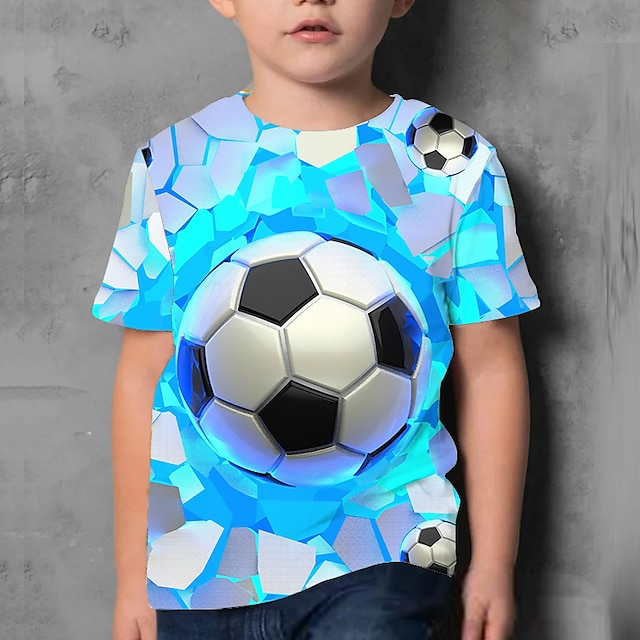  Gutt 3D Grafisk Fotball T skjorte Kortermet 3D-utskrift Sommer Aktiv Polyester Barn 4-12 år Dagligdagstøy Normal